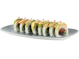 Dragon roll z krewetkami, tuńczykiem i łososiem