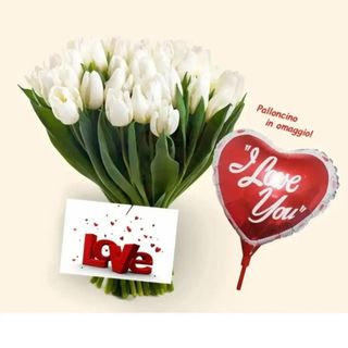 10 tulipani bianchi.  biglietto e palloncino omaggio