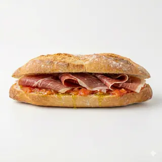 Bocata de Jamón Serrano en Pan Untado con Aceite y Tomate