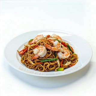 Makaron sojowy z krewetkami