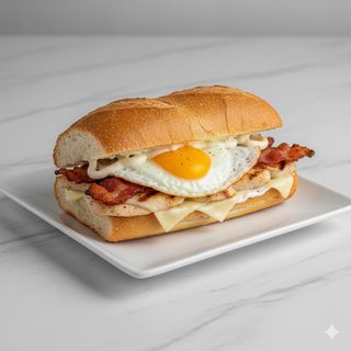 Baguete Pollo, Huevo, Queso, Bacon Y Mayonesa