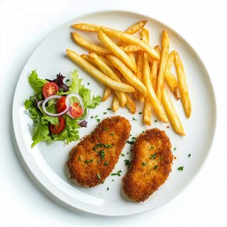 Milanese de ternera con patatas y ensalada