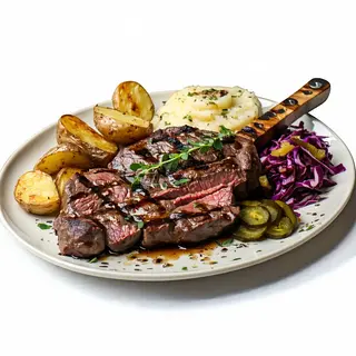Carne la garniţă cu cartofi la cuptor şi varză murată