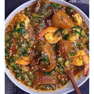 Poundo + Okro & Assorted Meat