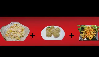 5 Riso alla piastra + fagottino di carne + tempura verdure 