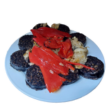 Morcilla De Burgos A La Plancha Con Piquillos Y Cebolla Caramelizada