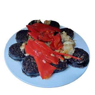 Morcilla De Burgos A La Plancha Con Piquillos Y Cebolla Caramelizada