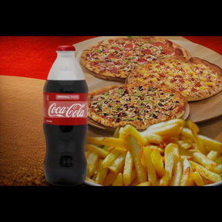 3 Pizzas 32cm + patatas + 2Lt refresco