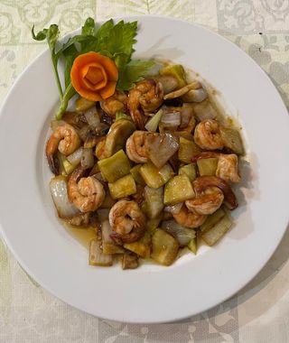 Gambas con Salsa de Ostras