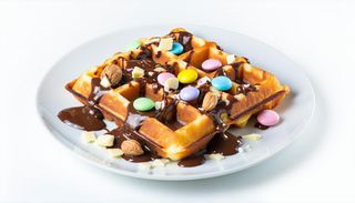 Waffle Nutella, cioccolato bianco, nocciole e Smarties