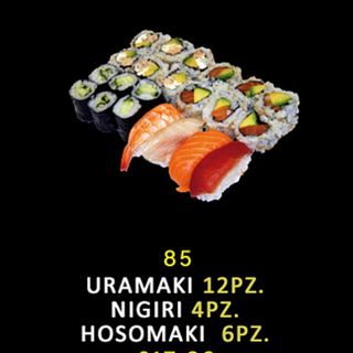 85 Uramaki 12 pezzi, nigiri 4 pezzi, hosomaki 6 pezzi