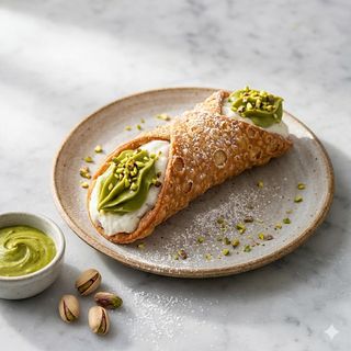 Cannolo di ricotta con crema pistacchio