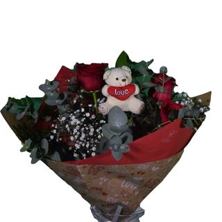 Bouquet 3 Rosas Con Oso Mini