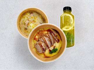 Polędwiczka wieprzowa z ziemniaczanym puree + Żurek + Naturalna lemoniada