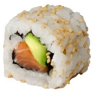 Uramaki de salmón  y aguacate con sésamo (8 piezas)