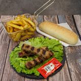 3 кебапчета с картофки, хлебче и сос + Кока Кола кен