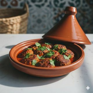 Tagine di Polpette di Kefta in salsa di pomodoro e piselli