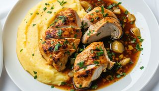 Pui la ceaun cu mamaliga si mujdei