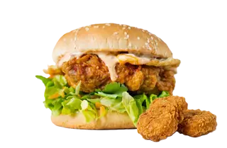 Menu Hambúrguer de Frango Pequeno + Asas ou Nuggets de Frango