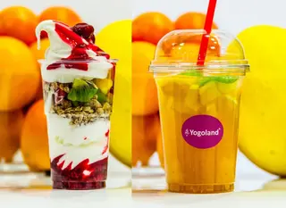 Śniadanie Mistrzów - Jogurt mrożony z owocami oraz Sok wyciskany