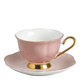  ceasca si farfurie ceai pink, portelan Madame Récamier ( 1 bucata) 