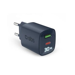 Cargador De Pared Sbs Power Control Con Pantalla Lcd 30W Usb-C/Usb-A Azul Oscuro - 8018417481482