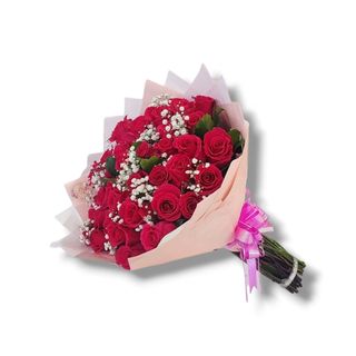 Red Fresh Roses + Gypsophila