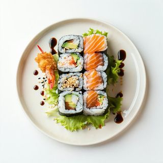 Sushi burrito con salmone ebi tempura