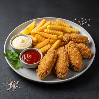 Aripioare de pui cu cartofi prăjiți