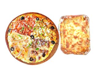 Pizza 4 saisons Moyenne + Pasticcio Fromage Moyen