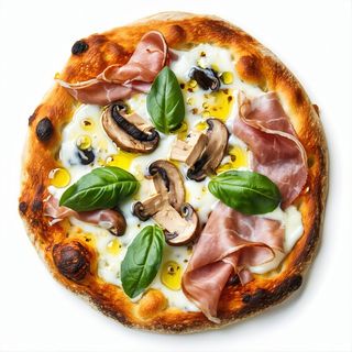 Pizza speciale Prosciutto e Funghi bianca