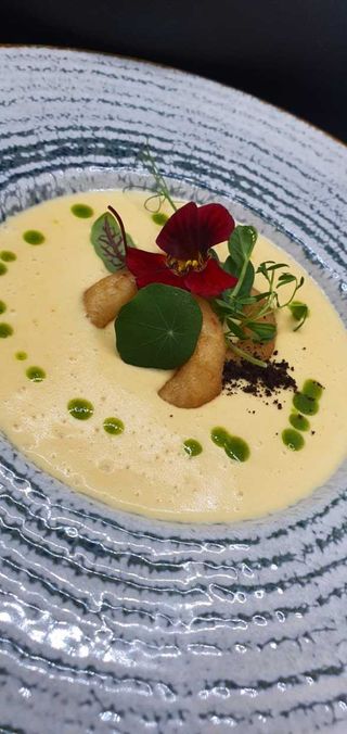 Supă cremă de legume cu inele de ceapă pane