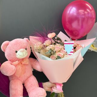 Combo GIFT თაიგული + ბუშტი + ბარათი + რბილი დათუნია