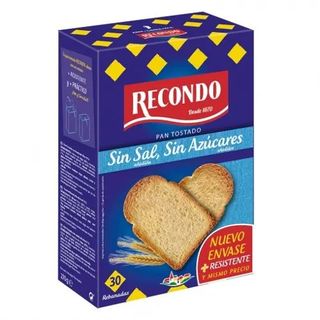 Pan Tostado sin Sal y sin Azúcar Añadidos Recondo 270 Gr.