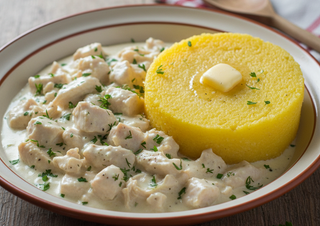 Ciulama de pui cu mămăliguță