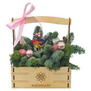 Aranjament de craciun in cutie de lemn cu accesorii