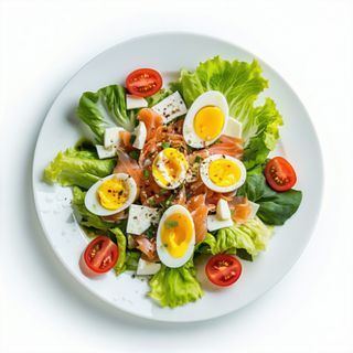 5.Ensalada Lechuga De Tomate Con Queso, Huevo Duro Y Atún