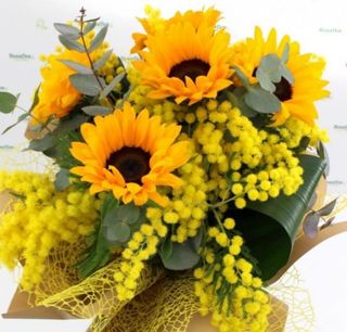 Bouquet di girasoli e mimose