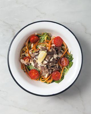 Straccetti di manzo con spuma di melanzane