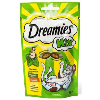 Лакомство Dreamies™ MIX для взрослых кошек, с мятой и курицей, 60г  4607065734114