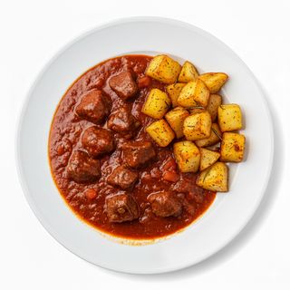 Gulas de vita in stil unguresc cu cartofi la cuptor