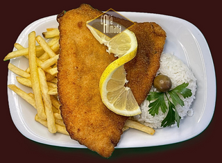 Panado de porco com arroz e batata