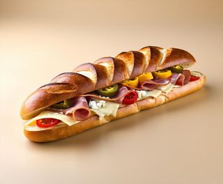 Panino con prosciutto cotto, peperoni grigliati e gorgonzola