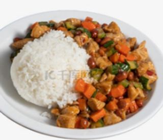 Arroz blanco con pollo en salsa