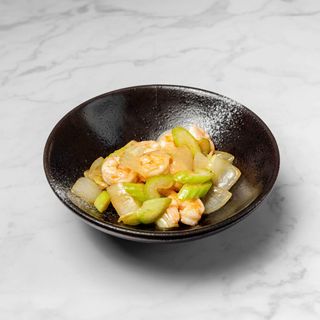 Gamberoni Sedano e Cipolle alla Piastra