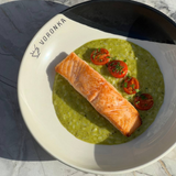 Salmon steak with risotto