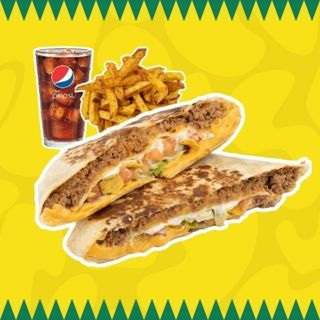 Tejano Wrap BBQ + Patatas o Nachos con Queso + Bebida