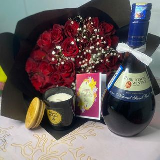 Mom's Blissful Retreat: Flowers, Wine, Candle, and Love