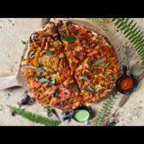 Roasted Veggie Naan pizza