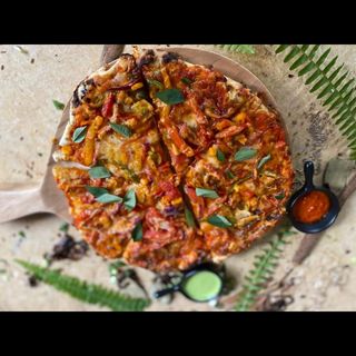 Roasted Veggie Naan pizza